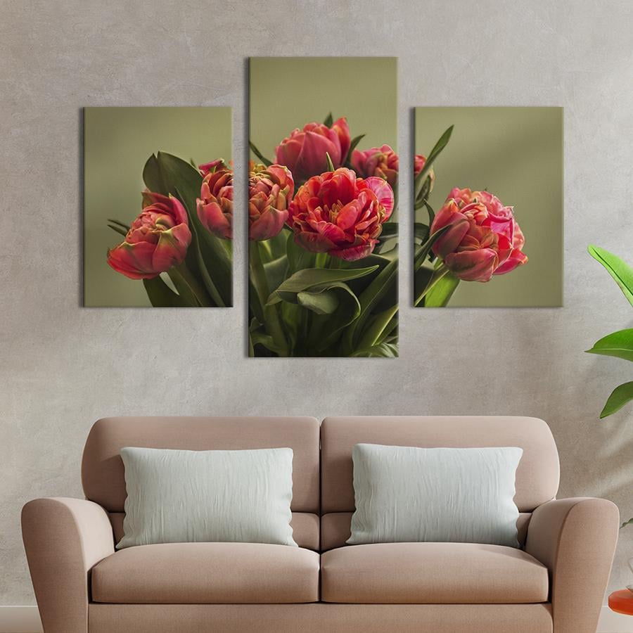 Картина на холсте триптих Красочный букет тюльпанов 96x60 см (1007-32)