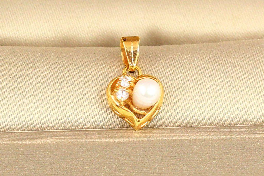 Кулон сердечко с натуральной речной жемчужиной Золотистый (28830768)