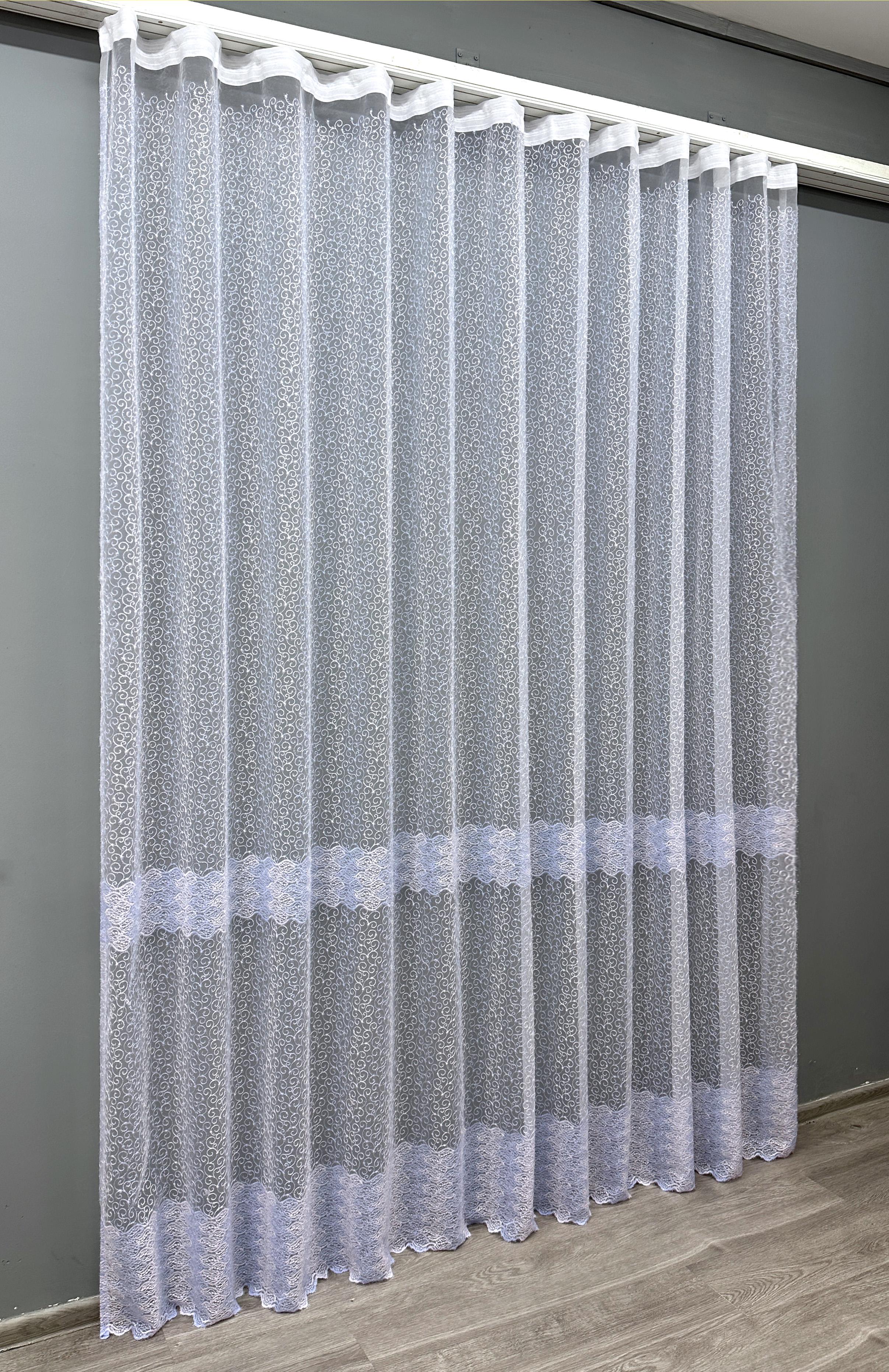 Тюль VR-Textil 1686т Органза з вишивкою та люрексом 300х270 см Блакитний/Білий (42-0725) - фото 2 Тюль VR-Textil 1686т Органза з вишивкою та люрексом 300х270 см Блакитний/Білий (42-0725) - фото 2