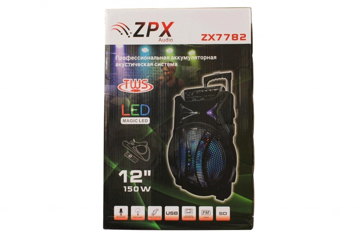 Портативная колонка ZPX ZX-7782 с микрофоном 150 Вт Черный (ZPX-012) - фото 2