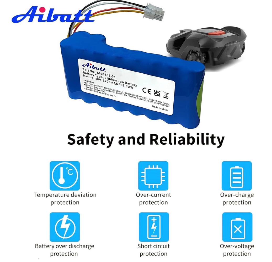Акумулятор Aibatt для газонокосарки Husqvarna Automower літій-іонний 18V 5200mAh 93,6Wh - фото 3 Акумулятор Aibatt для газонокосарки Husqvarna Automower літій-іонний 18V 5200mAh 93,6Wh - фото 3