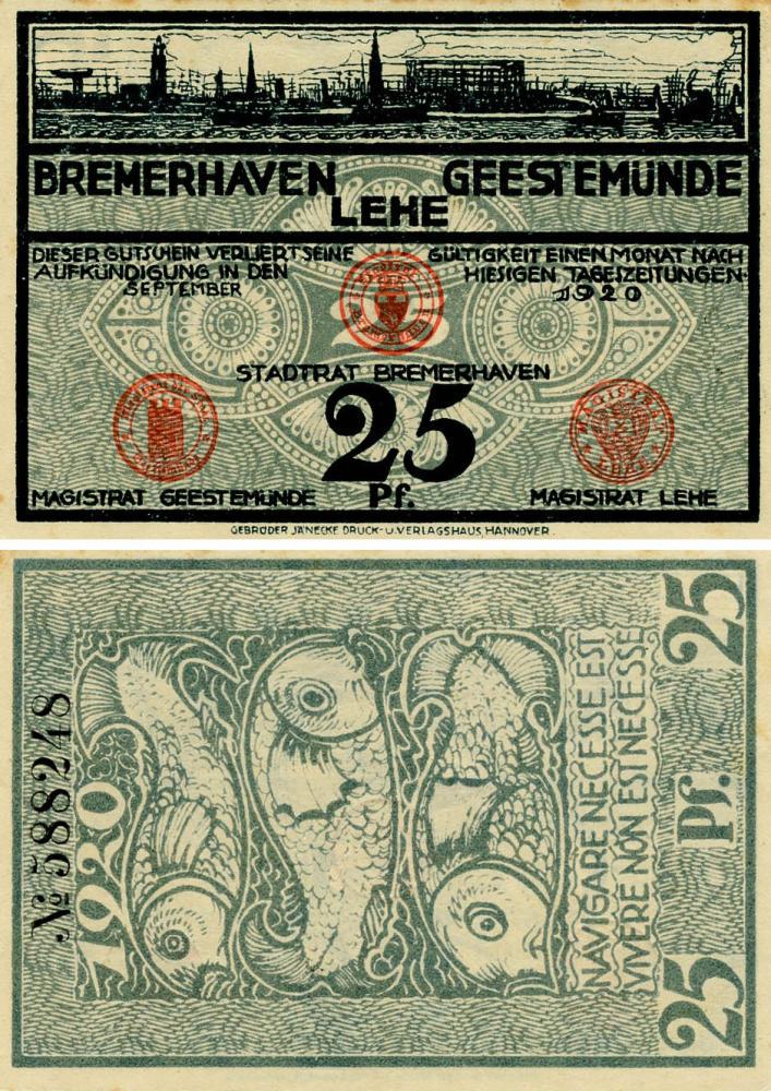 Коллекционная банкнота Германия Нотгельд 25 пфеннигов 1920 F-VF Гановер (Б18516)