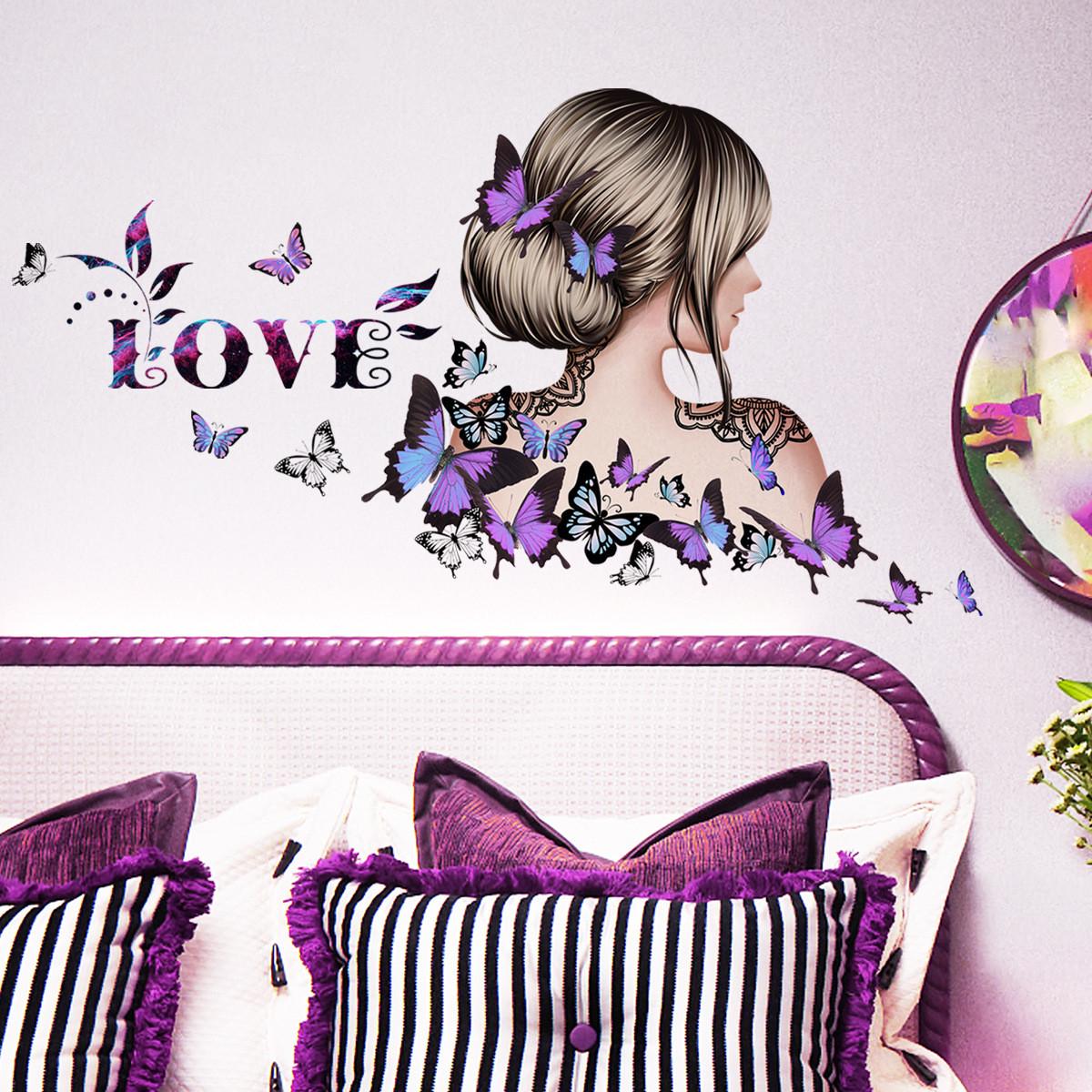 Наклейки виниловые Девушка в цветах LOVE лист 60х55 см (Б506)