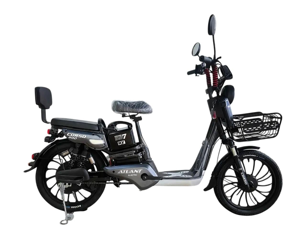 Электровелосипед двухместный Corso Atlant 800W 48V 20Ah и корзина Серый