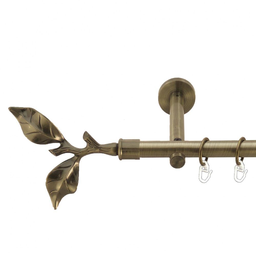 Карниз металлический Orvit Листок Розы однорядный цилиндр/профиль 16 см/гладкая труба/кольцо металлическое Антик 19 мм 300 см (3999023)