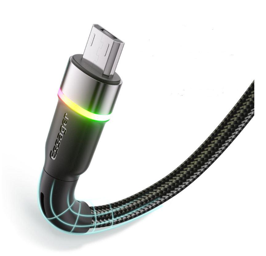 Кабель Essager Colorful LED USB Cable Fast Charging 2,4A USB-A to Micro 2 м Black (EXCM-XCDA01) - фото 1 Кабель Essager Colorful LED USB Cable Fast Charging 2,4A USB-A to Micro 2 м Black (EXCM-XCDA01) - фото 1