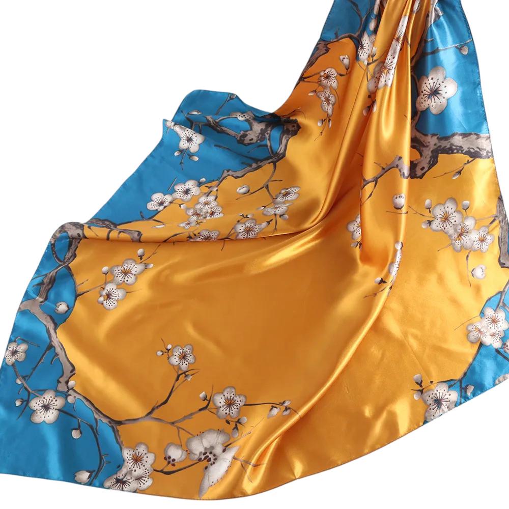 Хустка шовкова Квіткова Mosi 90х90 см Жовто-блакитний - фото 1 Хустка шовкова Квіткова Mosi 90х90 см Жовто-блакитний - фото 1