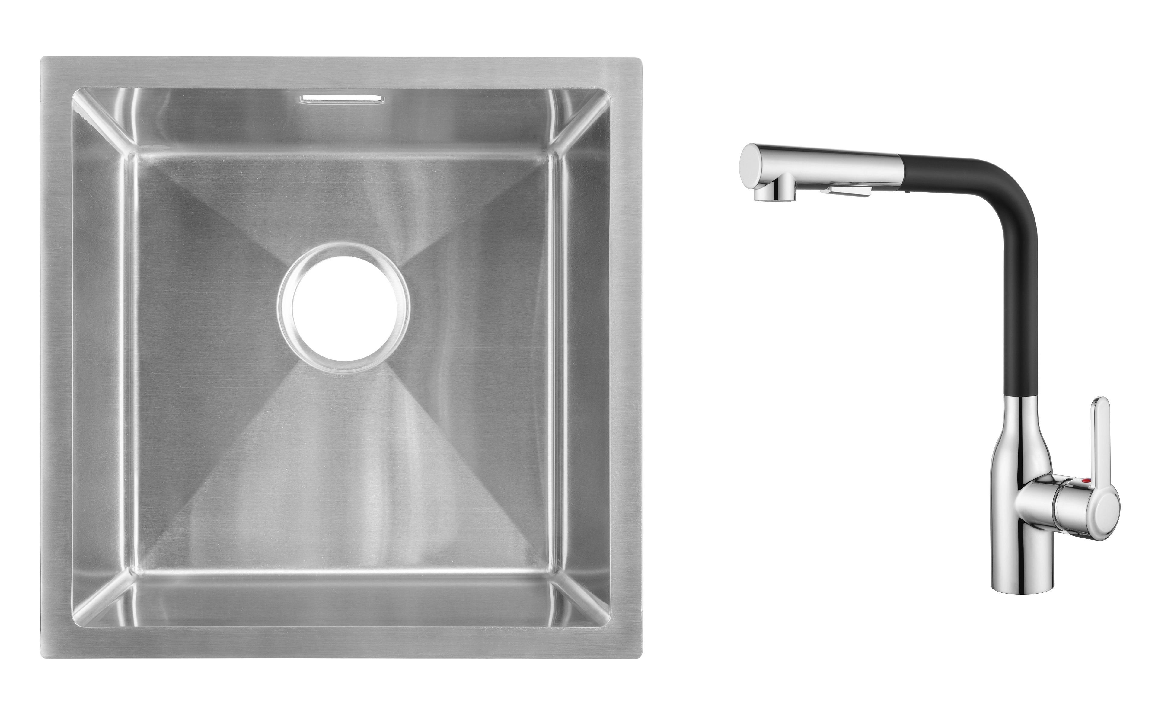 Комплект з кухонної мийки Gunter&Hauer Olef 4522 Inox та кухонного змішувача Gunter&Hauer DUNKEL Cr-Bl