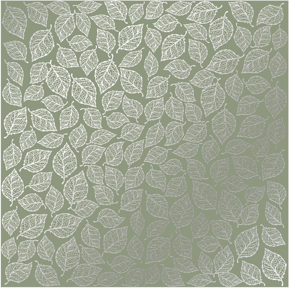 Лист бумаги односторонний Silver Leaves mini с серебряным тиснением 30,5х30,5 см Olive