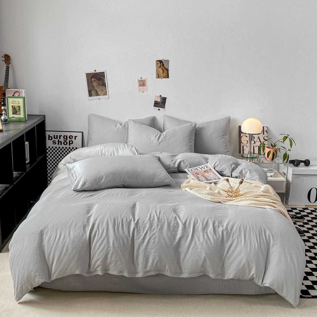 Комплект постельного белья Тень сатин семейный/наволочки 50х70/70х70 см Серый (6899) - фото 1