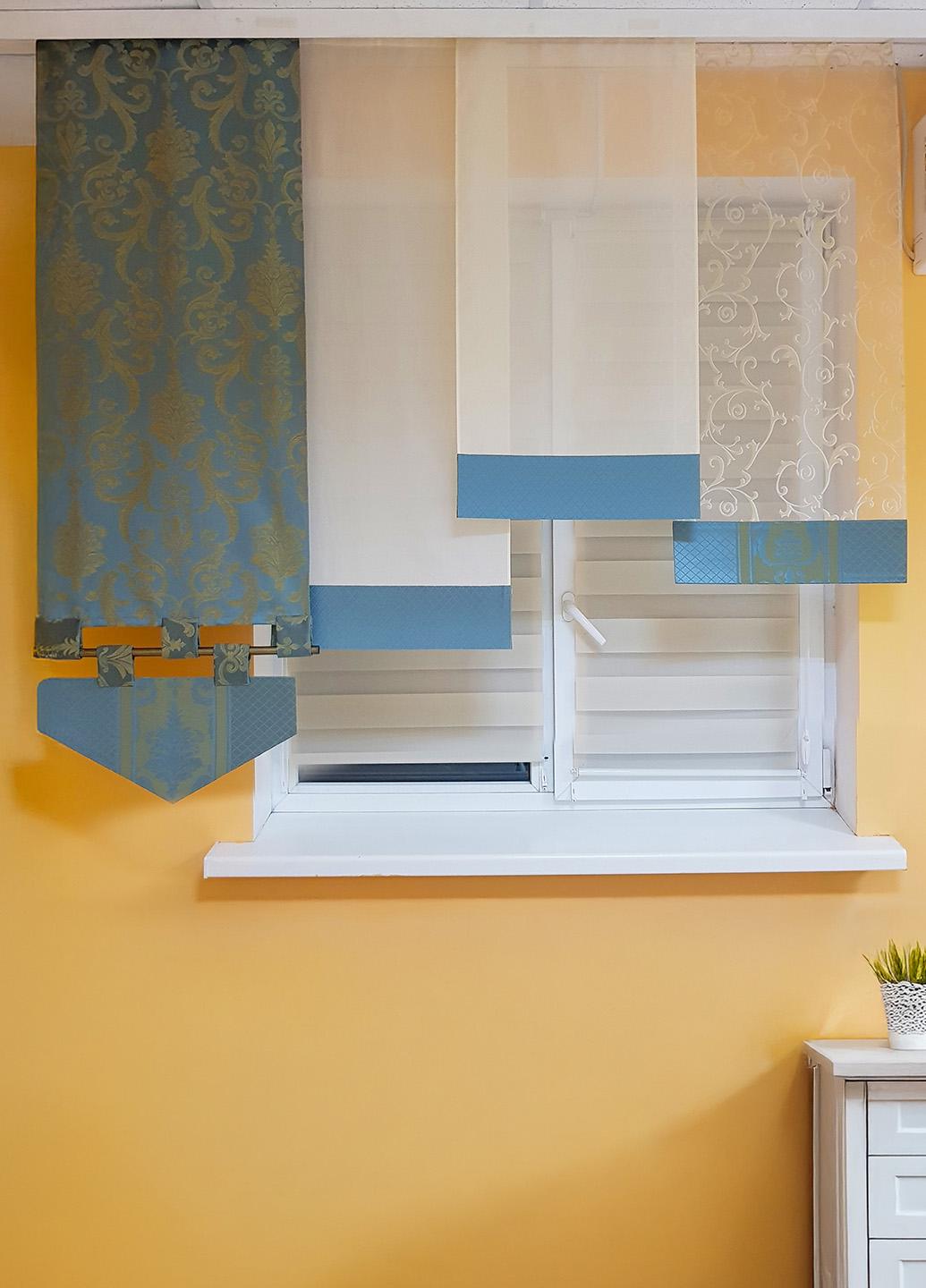 Комплект панельних фіранок Firanka Дамаск 4 шт. карниз 180 см Бірюзовий з блакитним/Молочний (23_9п)