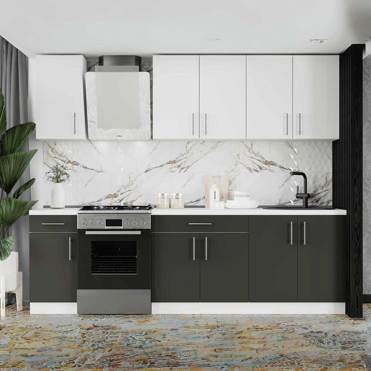 Комплект кухни К-3 Эверест Оптима без столешницы 2,5 м Белый/Антрацит (ЕК-26014) - фото 1 Комплект кухни К-3 Эверест Оптима без столешницы 2,5 м Белый/Антрацит (ЕК-26014) - фото 1