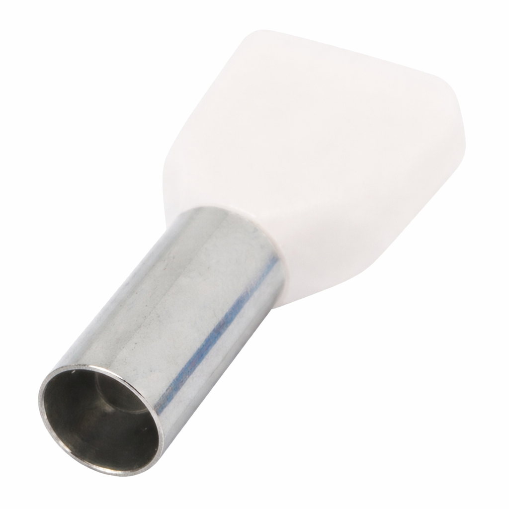 Наконечник втулочный ТЕ1-0,5-08 для двух проводов с изоляцией для обжима сечением 0,5 мм2 100 шт. Белый (32163281)