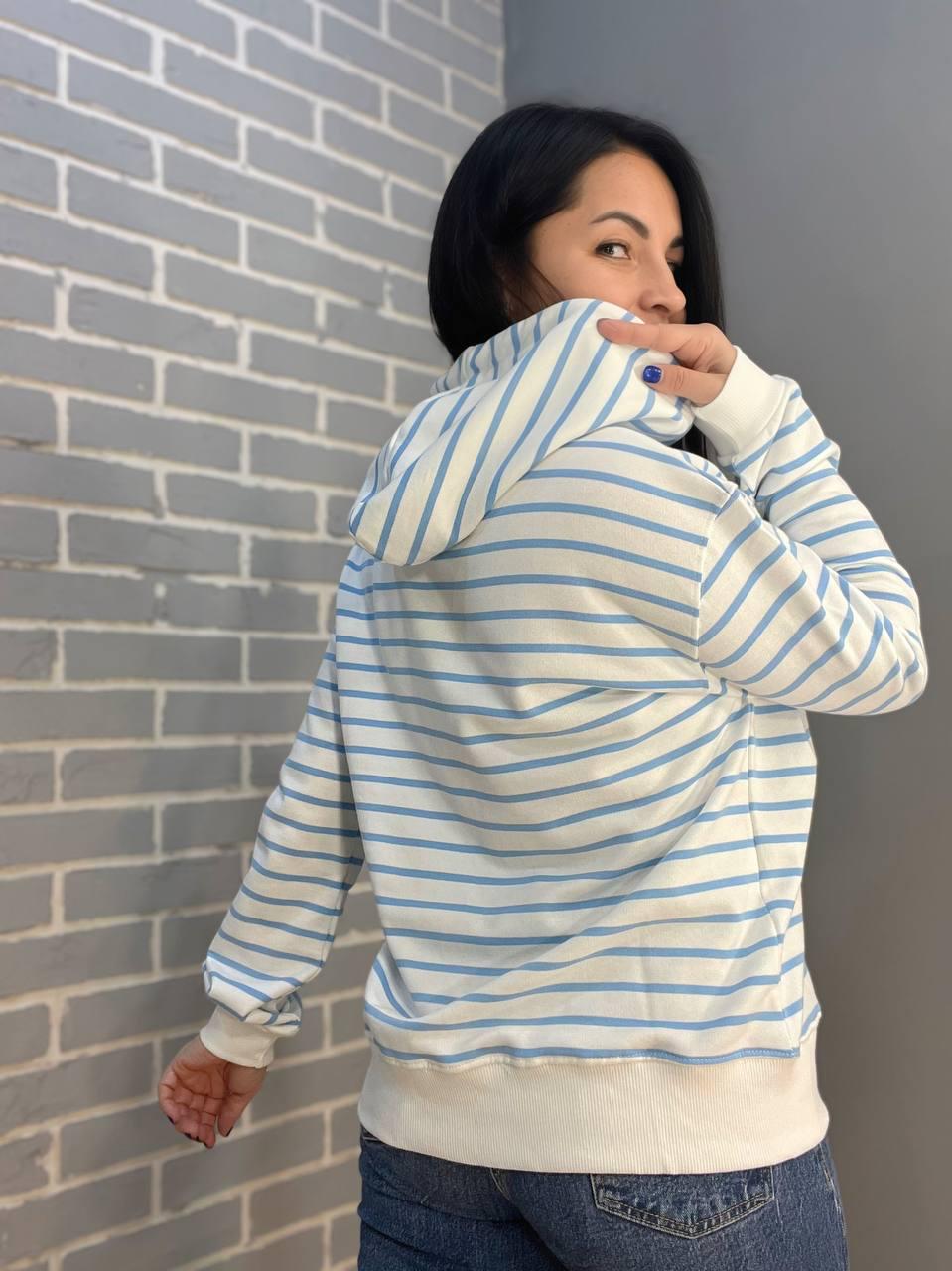 Толстовка жіноча PEPPER MINT 24-01 в смужку на блискавці з капюшоном OS Блакитний (1376) - фото 10 Толстовка жіноча PEPPER MINT 24-01 в смужку на блискавці з капюшоном OS Блакитний (1376) - фото 10