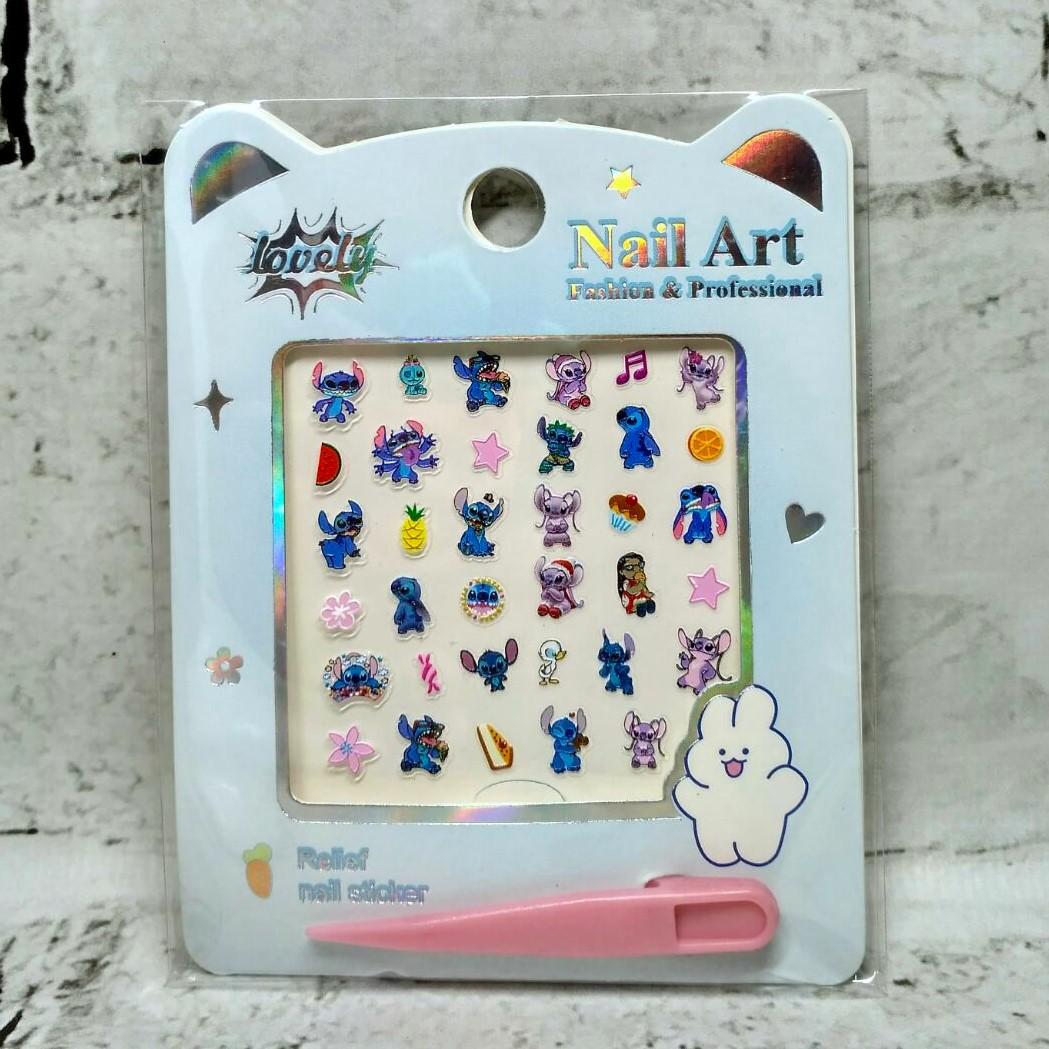 Наклейки для ногтей детские дизайн маникюра Стич рельефные 6х6 см Разноцветный (24-613-26)
