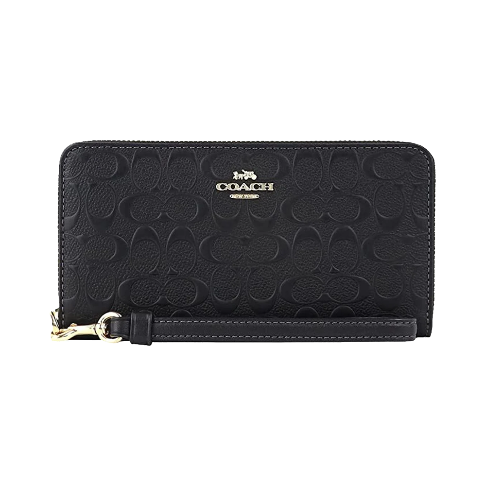Кошелек женский Coach Long Zip Around Wallet In Signature Leather Gold/Black (CH67)