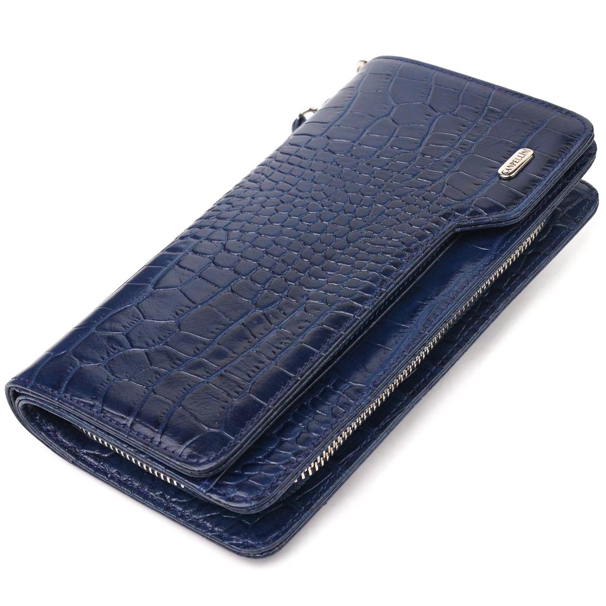 Портмоне-клатч женский из натуральной кожи Canpellini Wallet 21539 под крокодила Синий (55320)