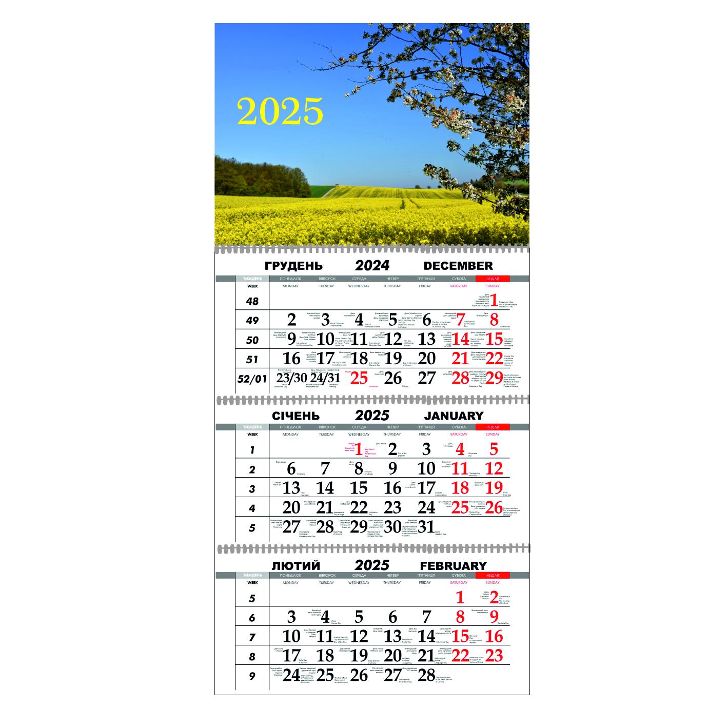 Календарь настенный Украина на 2025 год квартальный (21438409)
