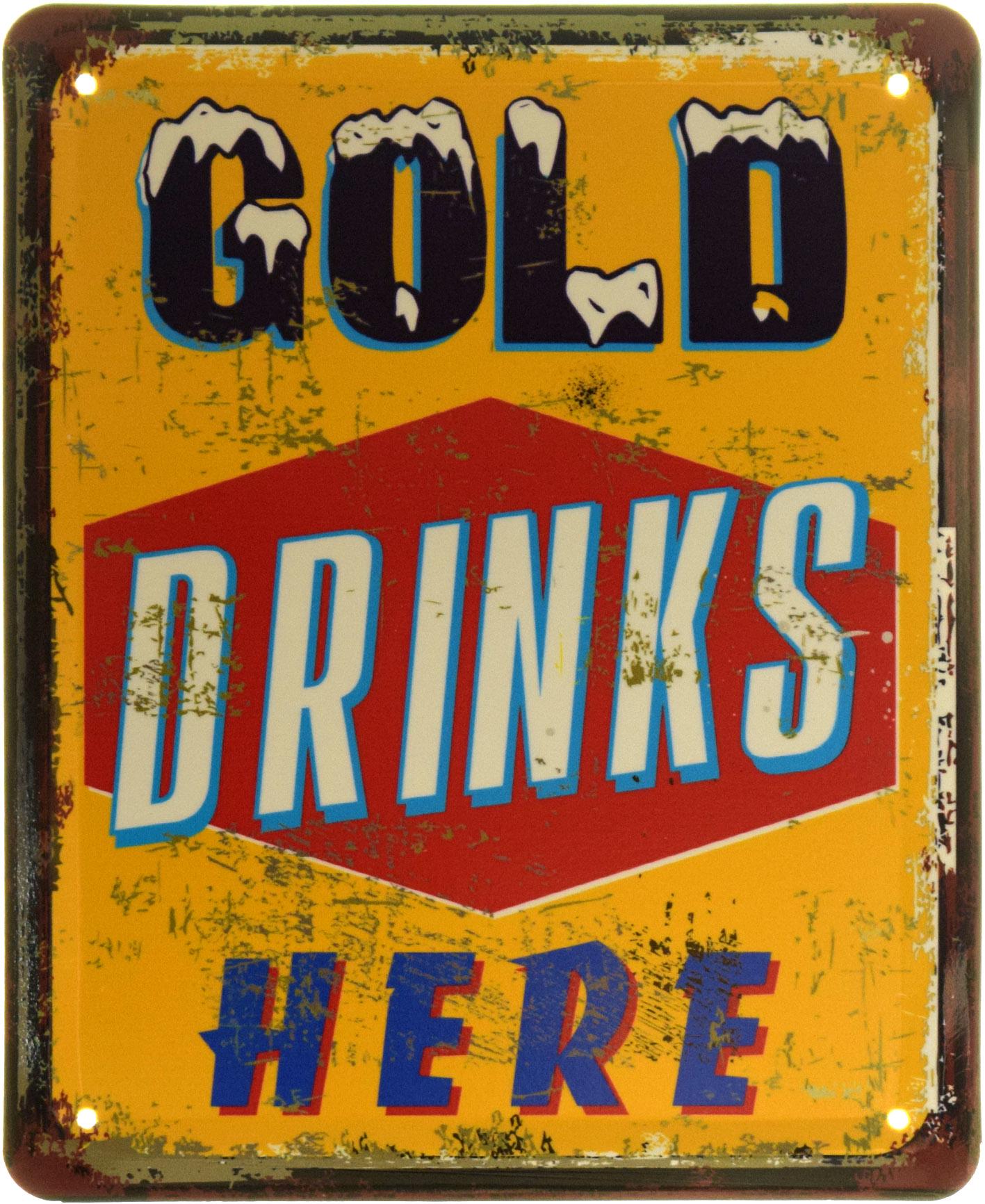 Табличка металева "Gold Drinks Here" 18x22 см (ms-103823)
