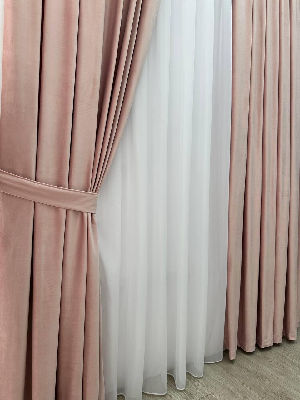 Штора велюрова на тасьмі 6 см 300x250 см Ніжно-рожевий (6319-N71-Т43) - фото 2