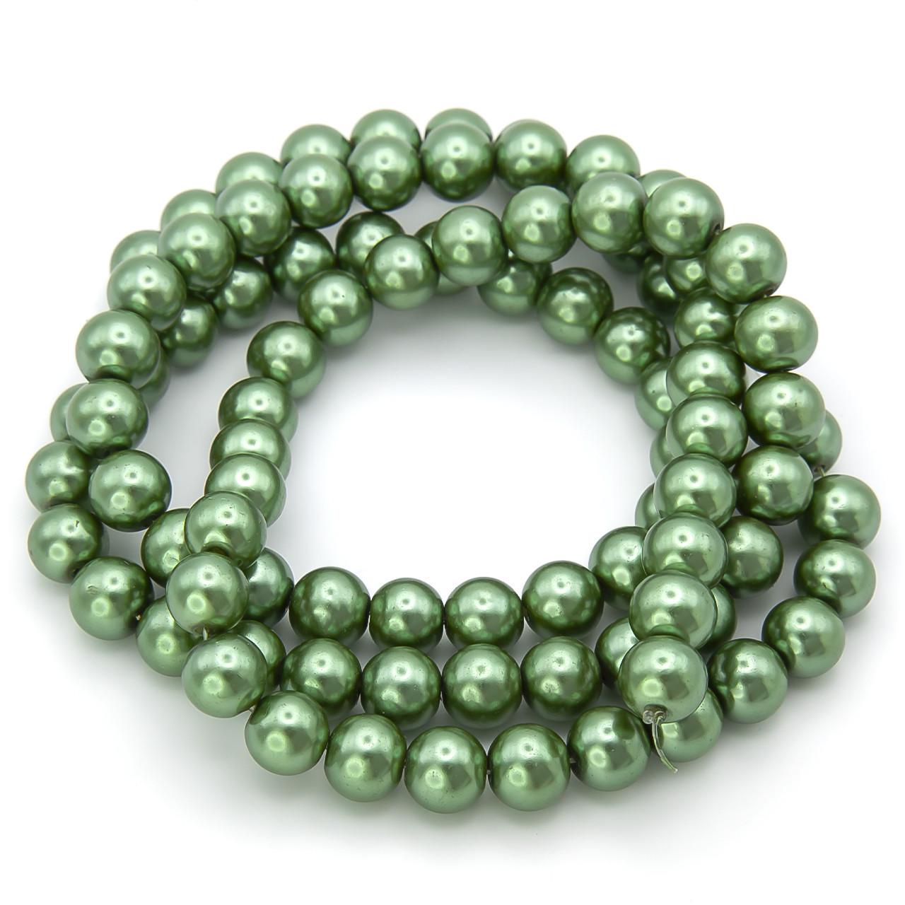 Намистини скляні на нитці під перли 8 мм 80 см 105 шт. Хакі (БЖ0008ш49)