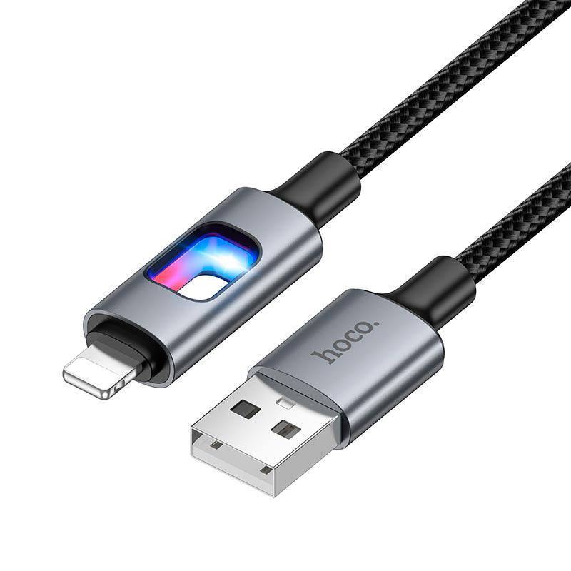 Кабель для зарядки с LED-подсветкой Hoco U144 2.4A USB-A to Lightning 1,2 м Black/Grey(19376)