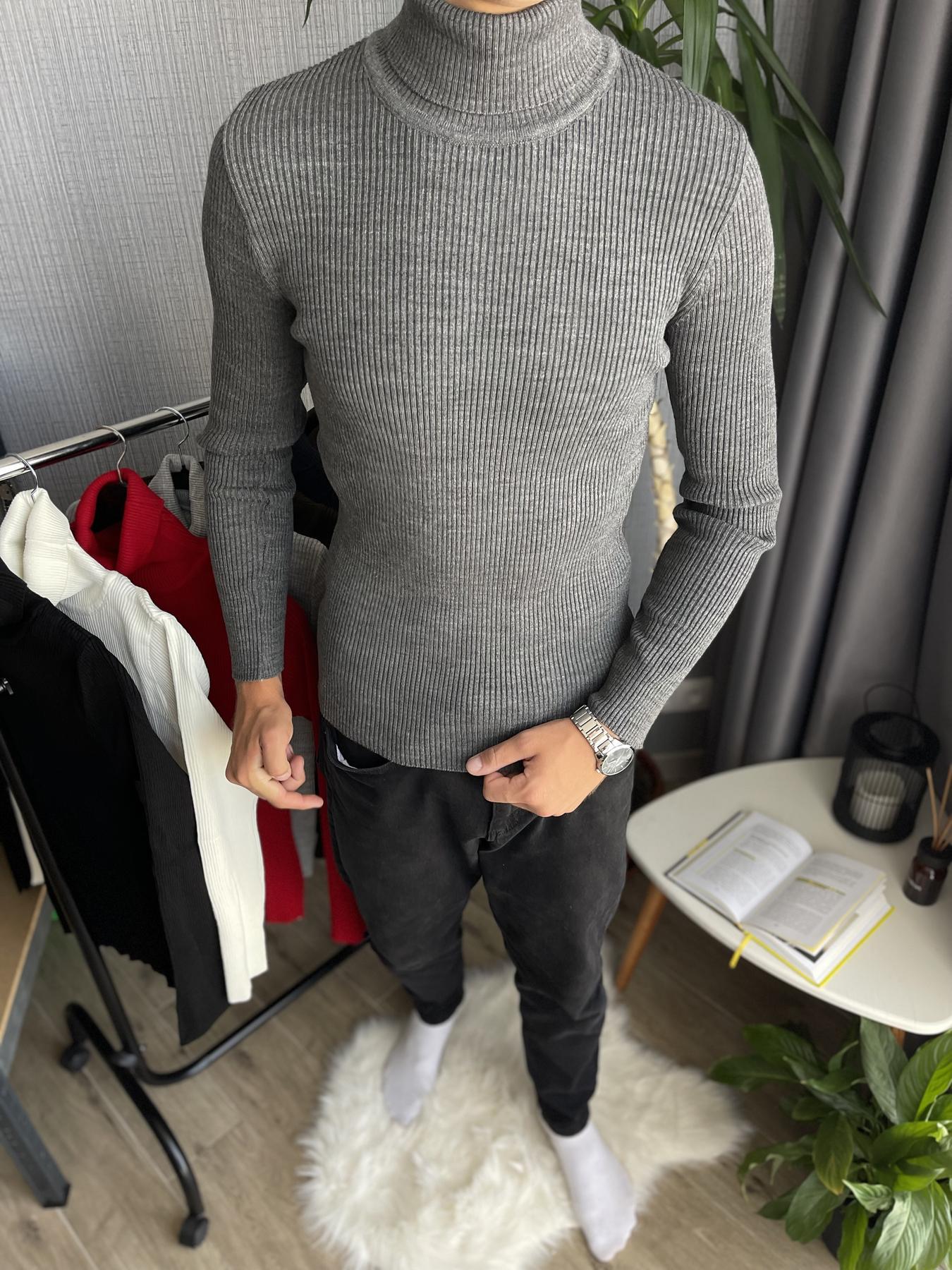 Гольф мужской с высокой горловиной в рубчик L Графит (26535/2/2) - фото 2 Гольф мужской с высокой горловиной в рубчик L Графит (26535/2/2) - фото 2