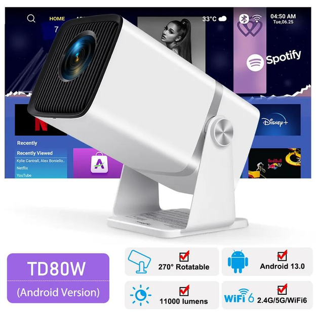 Проєктор портативний ThundeaL 4K Full HD TD80W Android Wifi 6 - фото 5 Проєктор портативний ThundeaL 4K Full HD TD80W Android Wifi 6 - фото 5