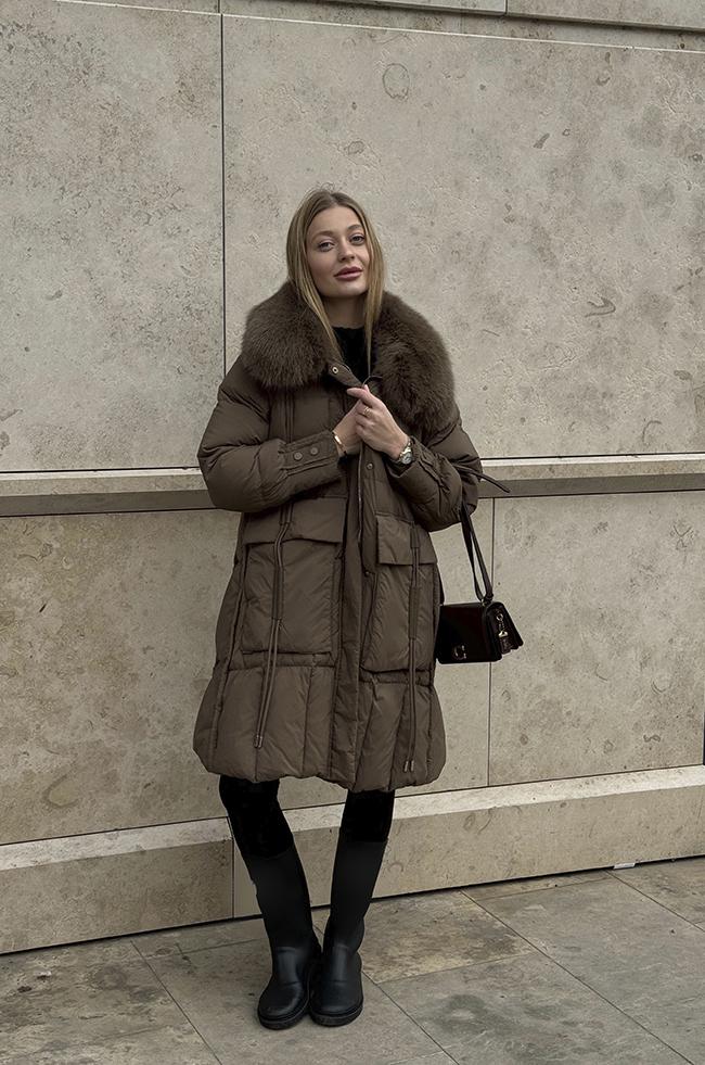 Куртка Lipar 0564 пуховая с накладными карманами р. 44 Капучино (16887332)