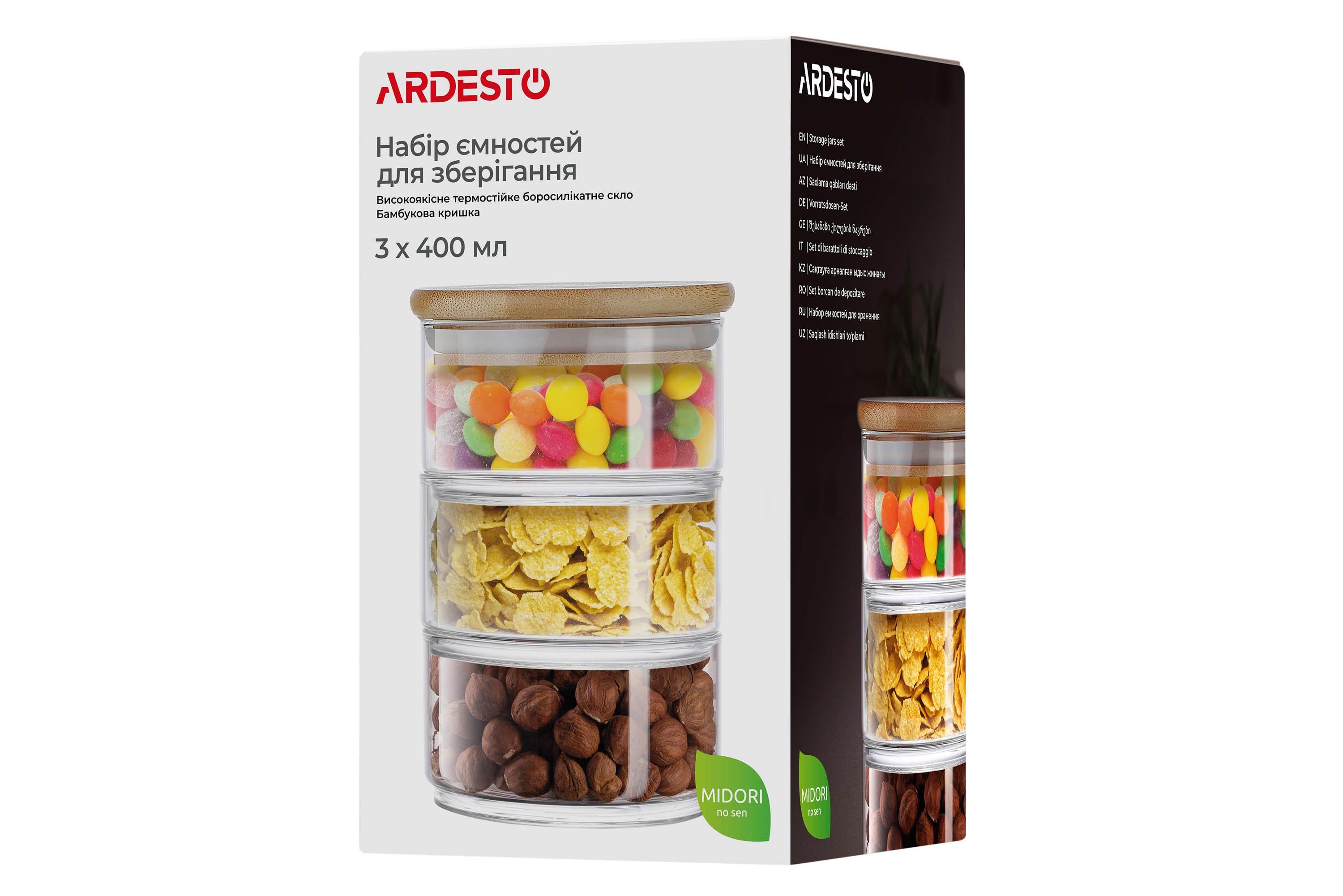 Набор емкостей для сыпучих продуктов Ardesto Midori 3 шт. 400 мл Прозрачный (AR1203CB) - фото 5
