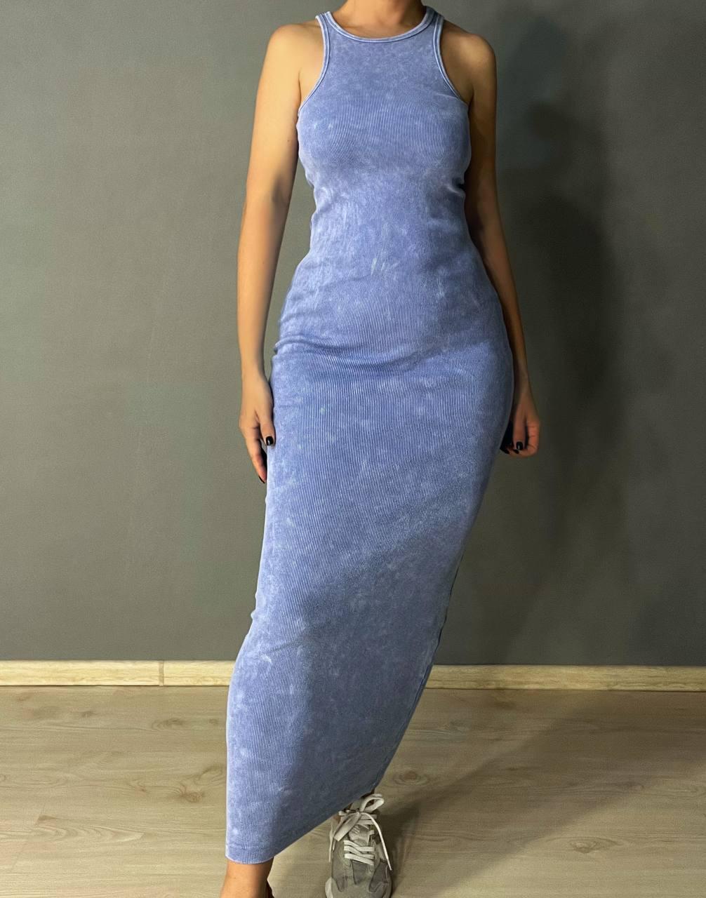 Платье женское MMC 240030 длинное в рубчик OS Голубой (26938707) - фото 6 Платье женское MMC 240030 длинное в рубчик OS Голубой (26938707) - фото 6