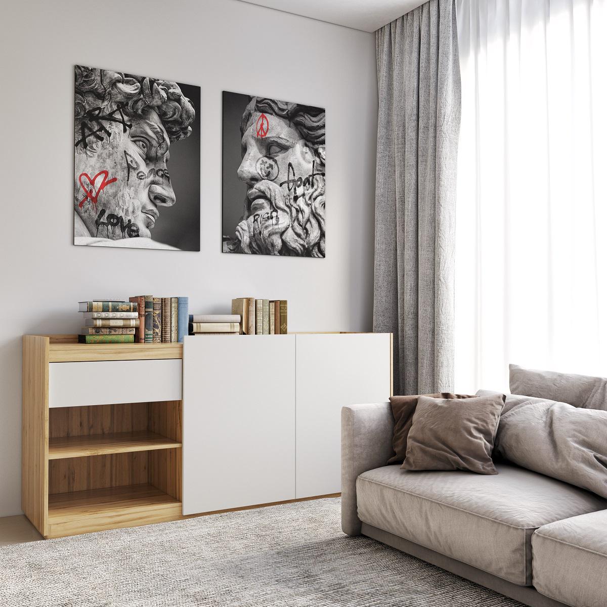 Комод Moreli RS-3 с дверцами/полками/ящиком Дуб аппалачи/Белый (RS3AppalachiWhite)