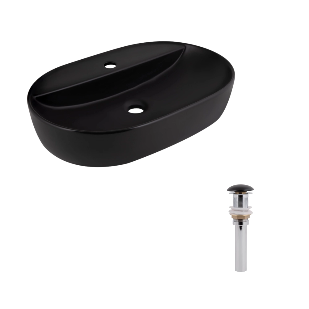 Раковина накладная Qtap Scorpio 600х400х120 мм овальная с донным клапаном Black (48469)