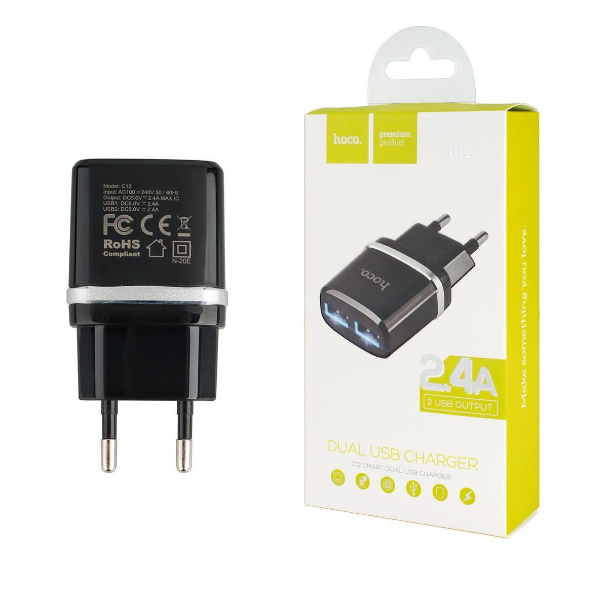Зарядное устройство Hoco C12 2USB 2,4A Черный (26208897) Зарядное устройство Hoco C12 2USB 2,4A Черный (26208897)