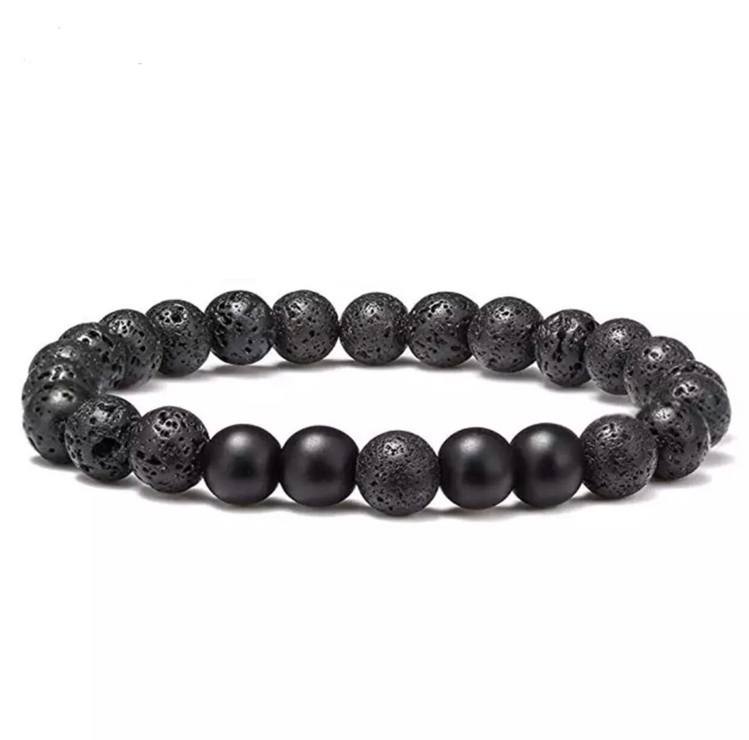 Браслет з лавового каменю та шунгіту р. 16 Чорний (80044)