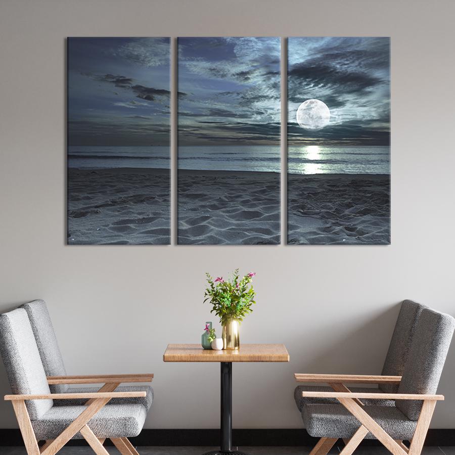 Модульная картина триптих Луна над ночным пляжем 156x100 см (407-31)