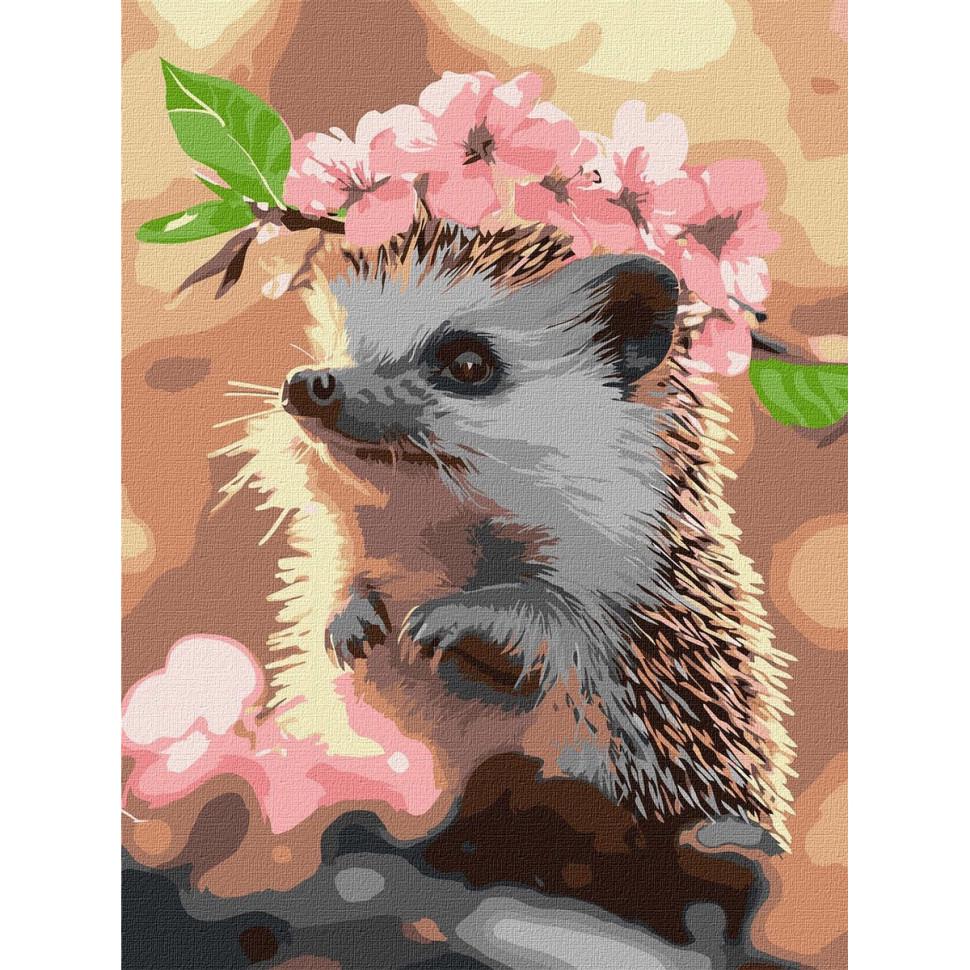 Картина по номерам Ideyka KHO6756 Ежик в вишневом цветении 30х40 см (2746681461)