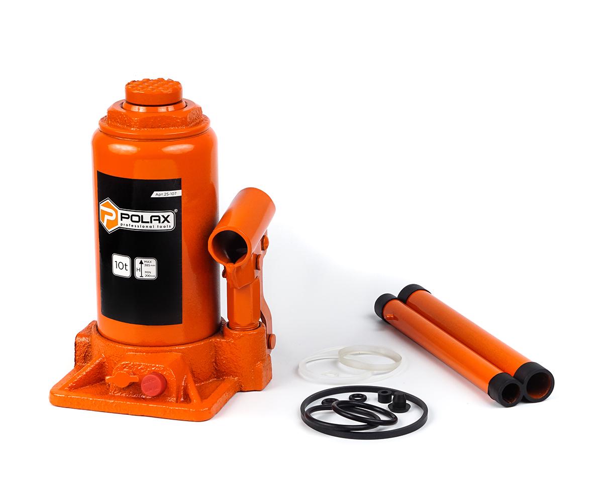 Домкрат автомобильный Polax гидравлический одноштоковый вертикальный 10 т 220-420 мм (25-107)