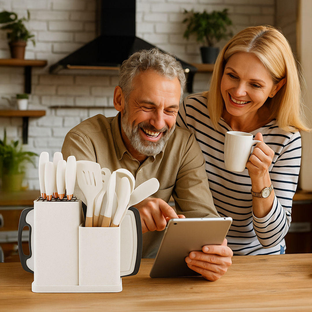 Набор кухонных принадлежностей на 19 предметов силиконовые приборы/набор ножей на подставке/доска для нарезки White (f7ce5bba) - фото 3 Набор кухонных принадлежностей на 19 предметов силиконовые приборы/набор ножей на подставке/доска для нарезки White (f7ce5bba) - фото 3