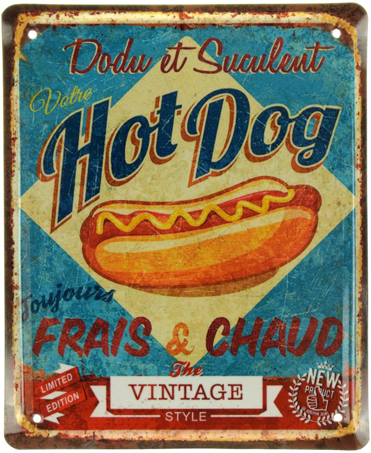 Табличка металлическая Хот-Дог/Hot Dog The Vintage Style 18x22 см
