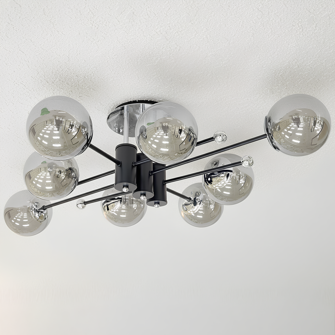 Люстра Valeso в формі молекули на вісім плафонів під лампи Е27 Чорний/Хром (91191/8)