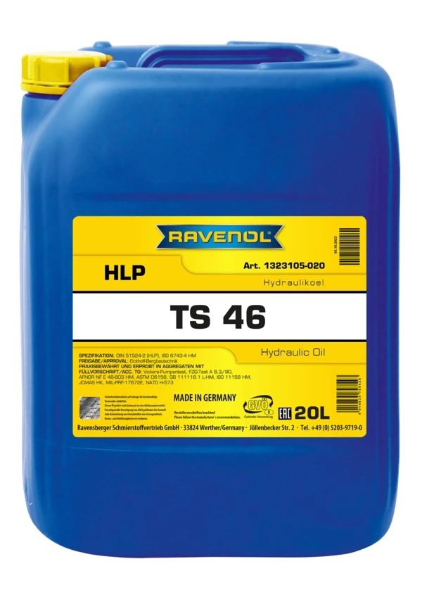 Гидравлическое масло RAVENOL Hydraulikoel TS 46 минеральное 20 л (1323105-020)