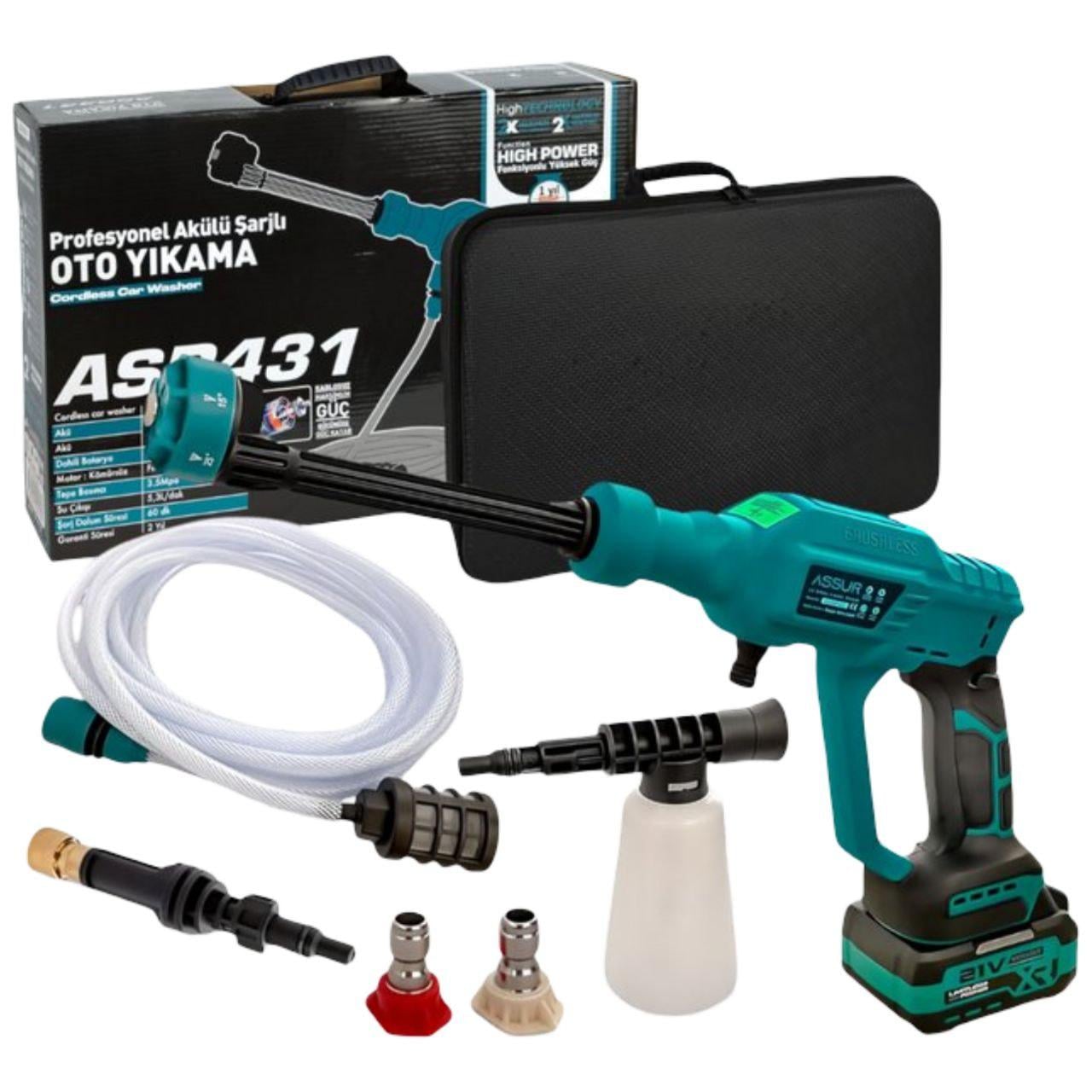 Мойка высокого давления аккумуляторная ASSUR ASR431/МК 21V и 2 АКБ 2000 mAh (33481979)