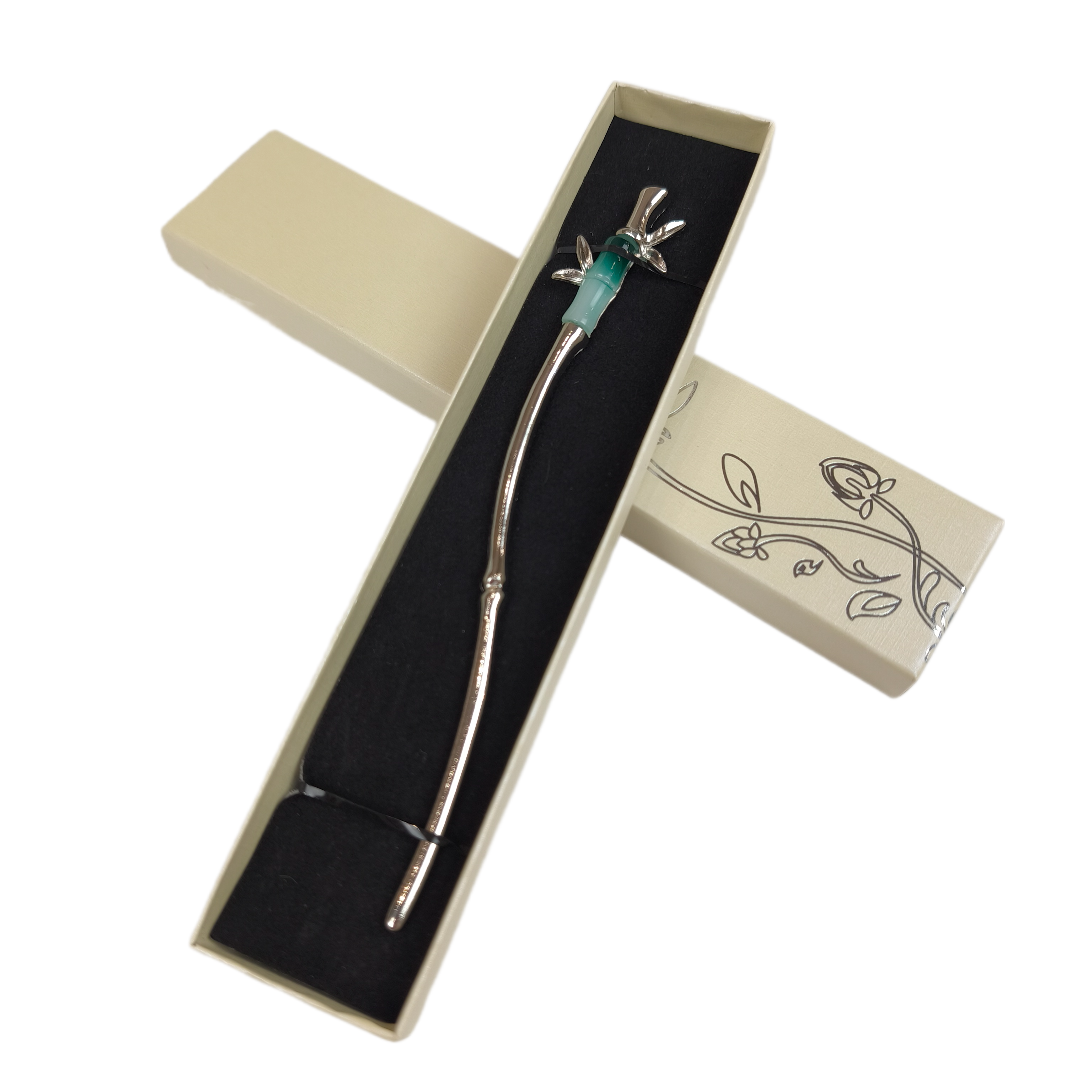 Заколка для волос в азиатском стиле Бамбук в подарочной коробке Серебристый (28095)