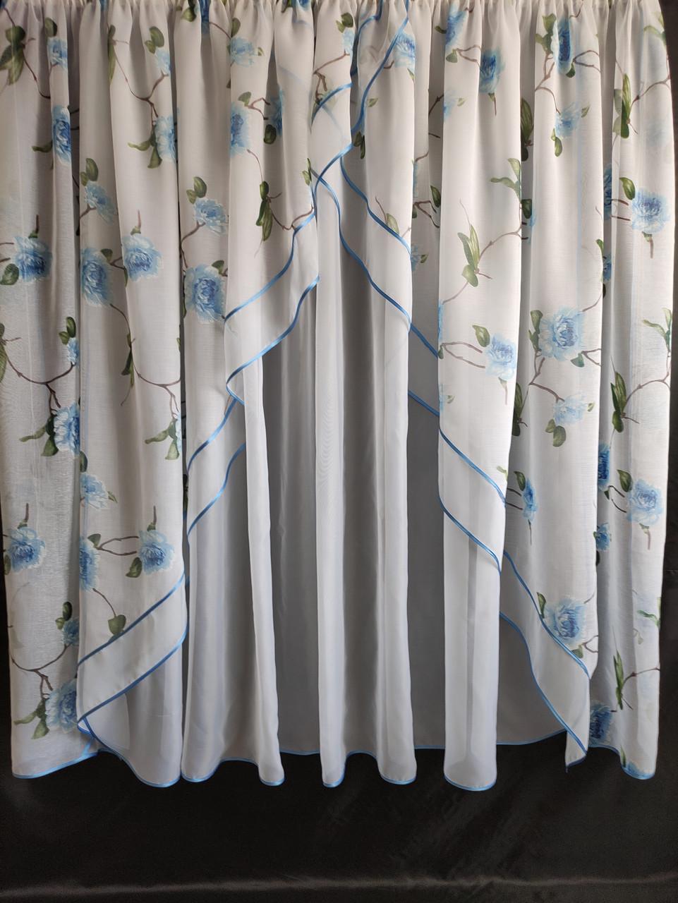 Занавески кухонные 4х1,8м Белый с синим - фото 1 Занавески кухонные 4х1,8м Белый с синим - фото 1