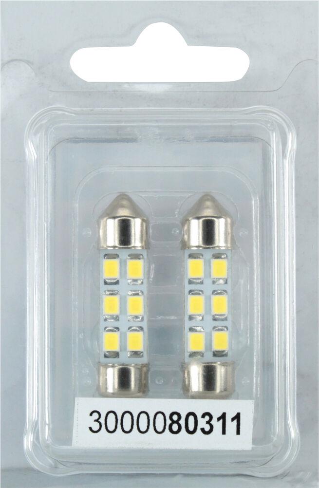 Лампочка FUTURA 2-х цокольная LED T11 C8W SMD 6 диодов 12 V-0,7 Вт SV8.5-8 35 мм 2 шт. Белый