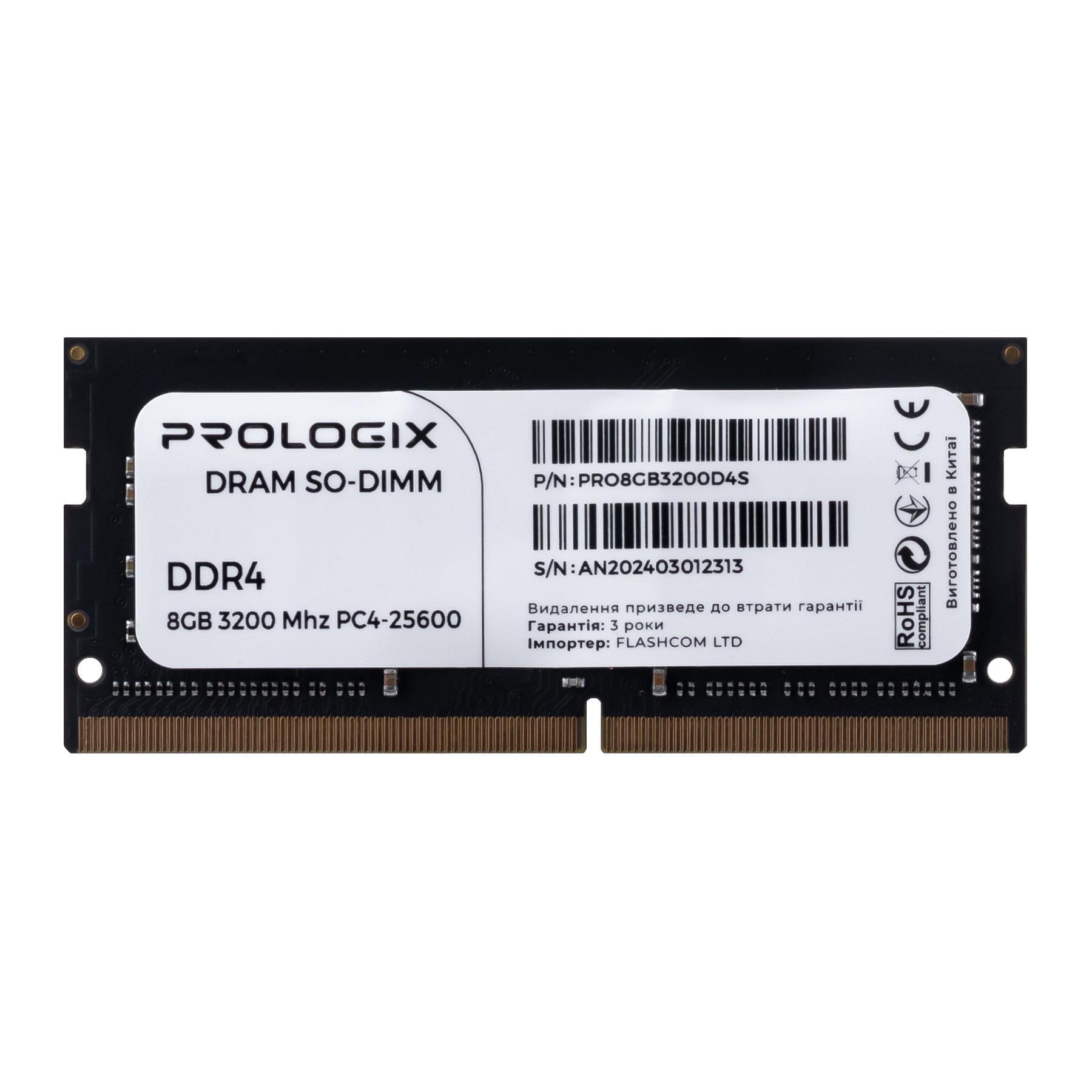 Оперативная память Prologix SO-DIMM DDR4 16 ГБ 3200 МГц CL22 Черный (PRO16GB3200D4S)