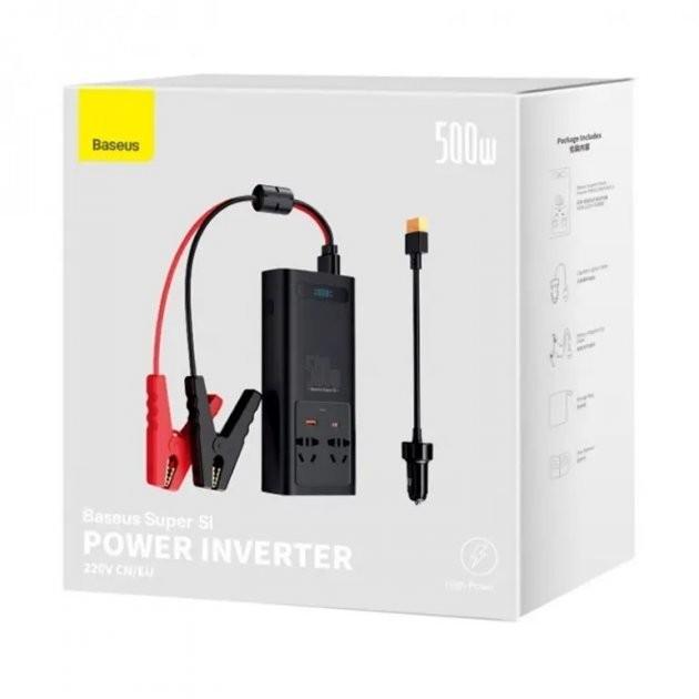 Инвертор Baseus Super Si Power Inverter USB Type-C чистый синус с 2 розетками 220 V 500W Black (CGNB000101) - фото 2