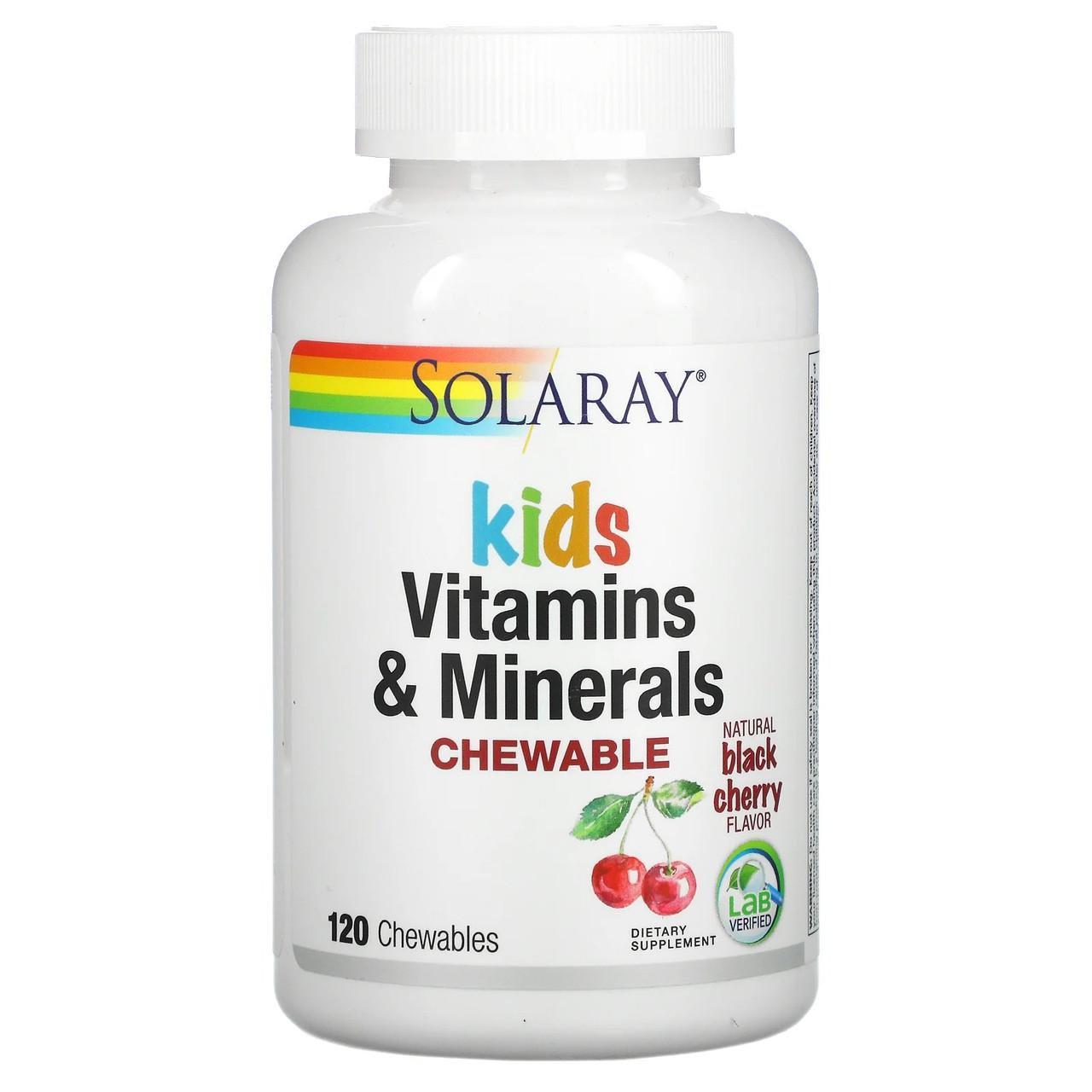 Мультивітаміни для дітей Solaray Kids Vitamins Minerals 120 жувальних таблеток зі смаком вишні (1242770937) - фото 1