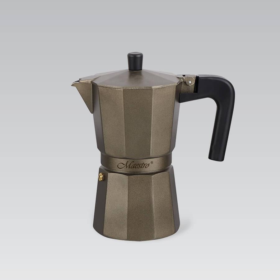 Кавоварка гейзерна Espresso Moka Maestro MR-1666-9 на 9 чашок алюмінієва 450 мл Brown (G_MR666/9Brown) - фото 4 Кавоварка гейзерна Espresso Moka Maestro MR-1666-9 на 9 чашок алюмінієва 450 мл Brown (G_MR666/9Brown) - фото 4